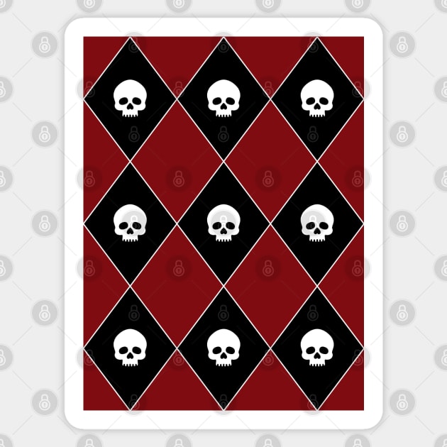 Harlequin Skull Pattern (Red) Sticker by inatorinator